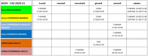 Calendario dei corsi annuali CAS 2021-22